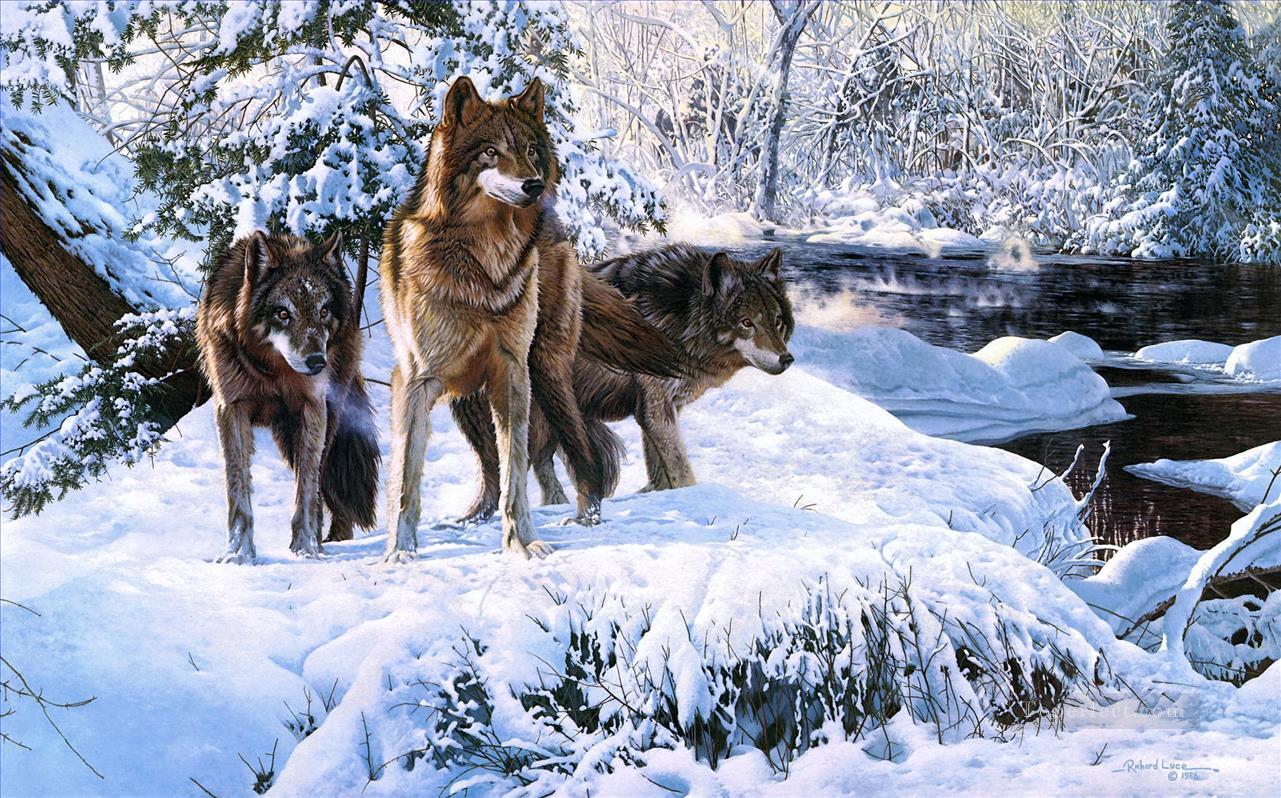 Wölfe im Winter Szenen der Ölgemälde